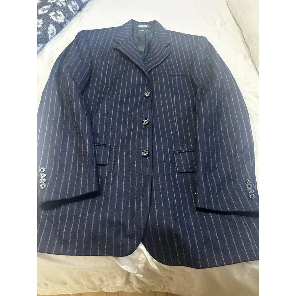 NAUTICA Men's Sz 40L Navy Pin Stripe 100% Wool Sport Coat Jacket Double Vented‎